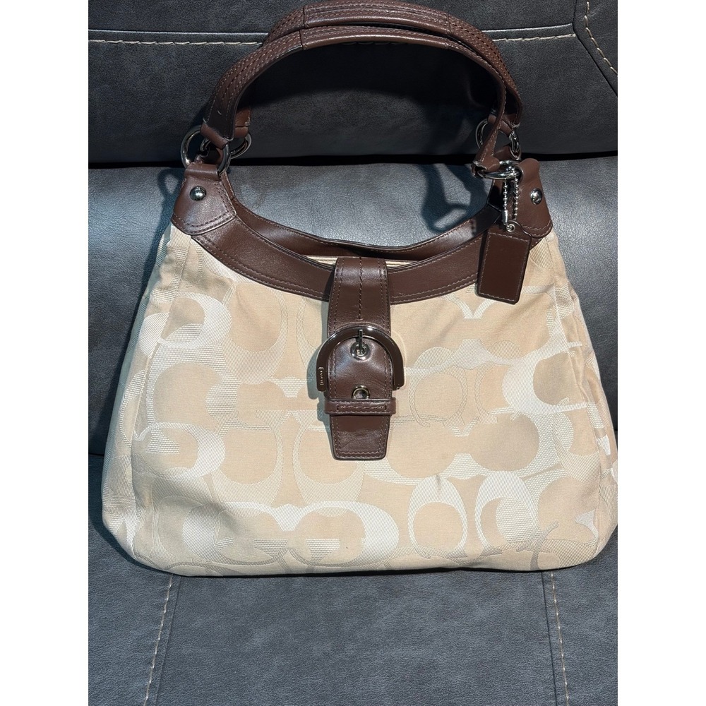 Coach Soho Signature Buckle Flap Shoulder Bag Khaki Brown F17393 Optic C Hobo